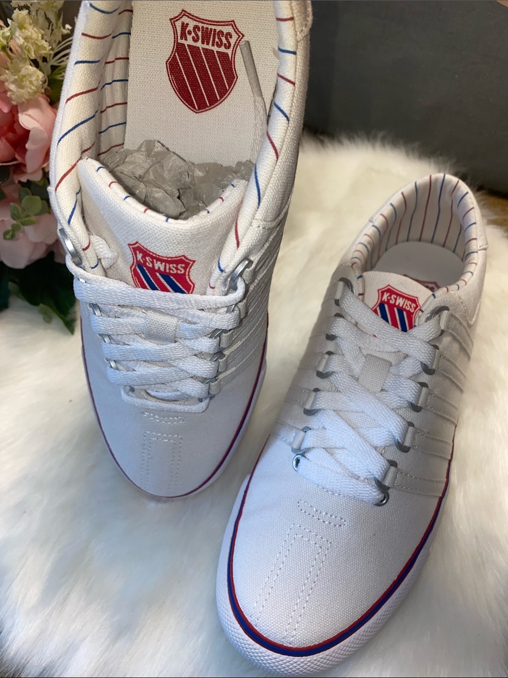 K-Swiss White Canvas Sneakers with Red & Blue Accents - Picture 5 of 7